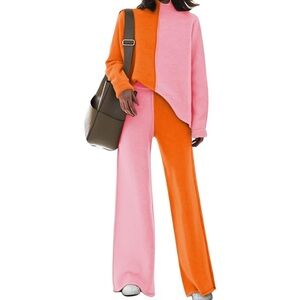 Colorblock Pink and Orange Women's two piece lounge set L